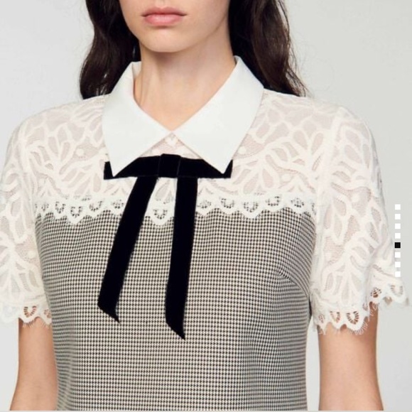 NWOT Sandro TWO-MATERIAL SHORT DRESS FR40/US8 - Picture 4 of 7